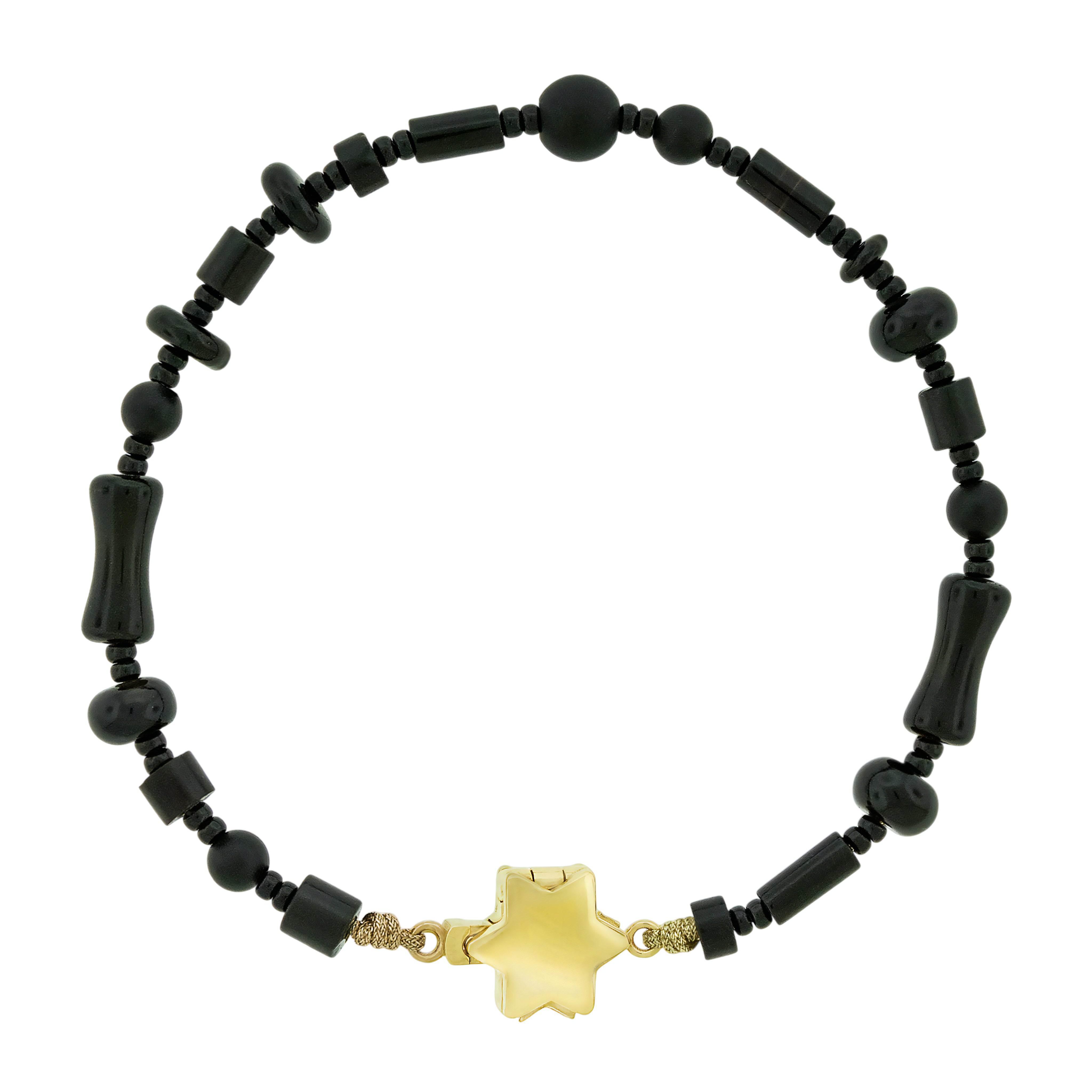 LUIS MORAIS 14K yellow gold Star of David clamshell clasp on a gemstone beaded bracelet.