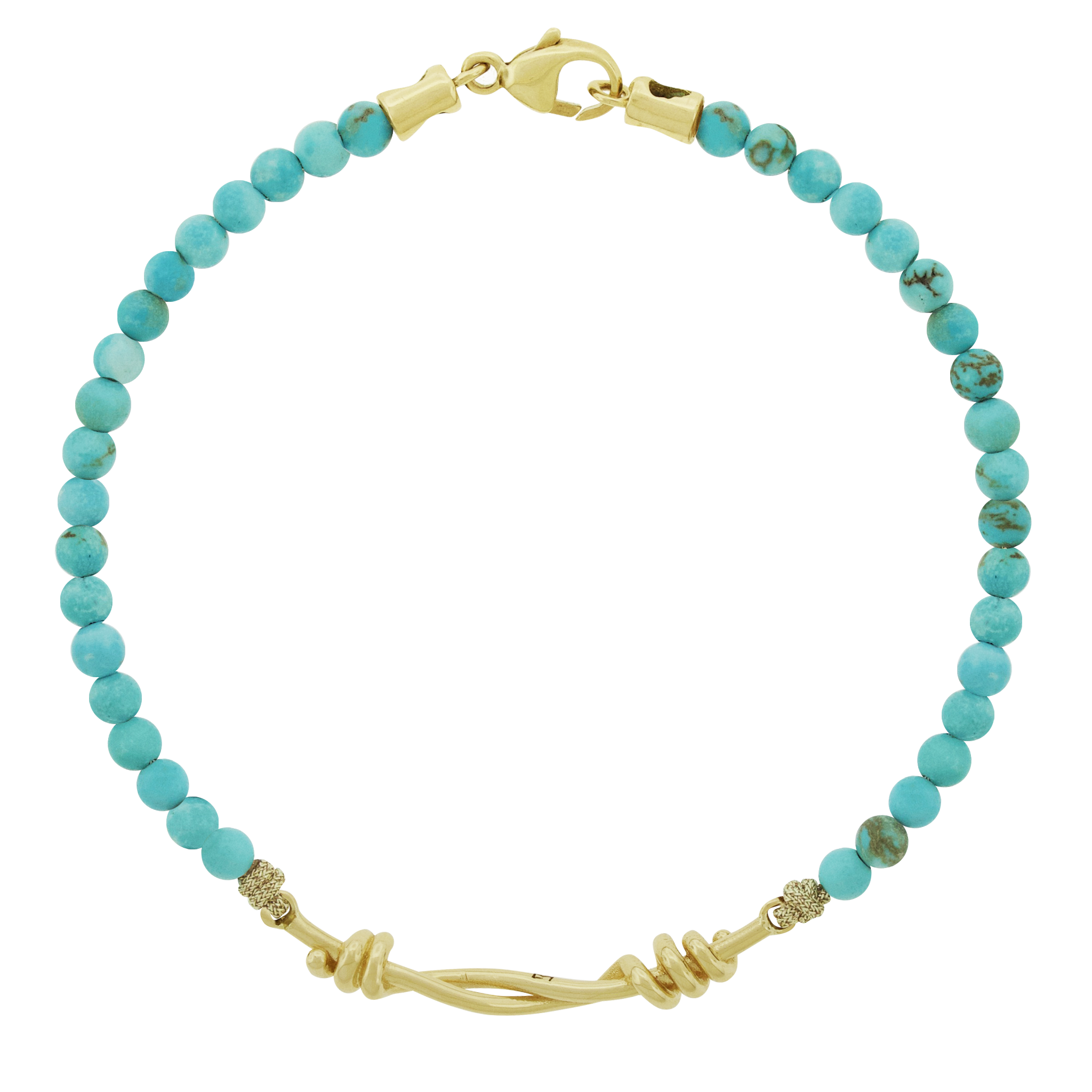 LUIS MORAIS 14K yellow gold Twisted Double-Knot on a gemstone beaded bracelet with lobster clasp closure.