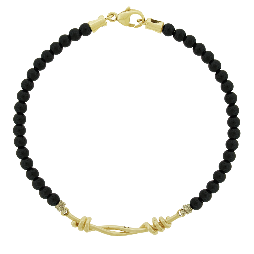 LUIS MORAIS 14K yellow gold Twisted Double-Knot on a gemstone beaded bracelet with lobster clasp closure.