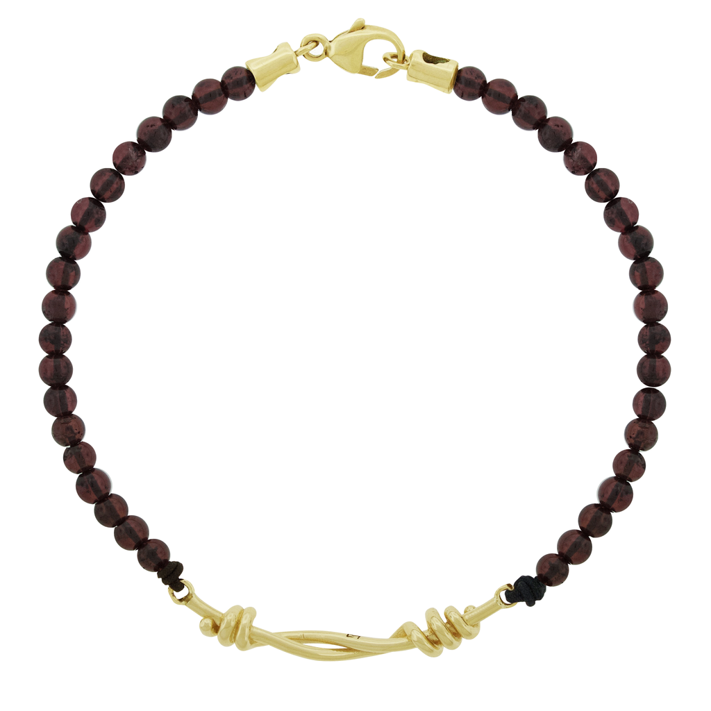 LUIS MORAIS 14K yellow gold Twisted Double-Knot on a gemstone beaded bracelet with lobster clasp closure.