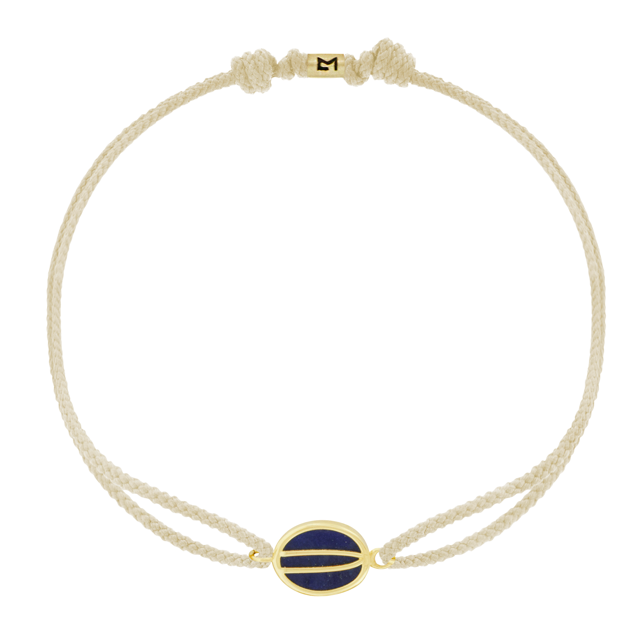LUIS MORAIS 14k yellow gold large framed initial oval with a Lapis backing on a cord bracelet. Make this bracelet uniquely yours by choosing your initial and cord color below!