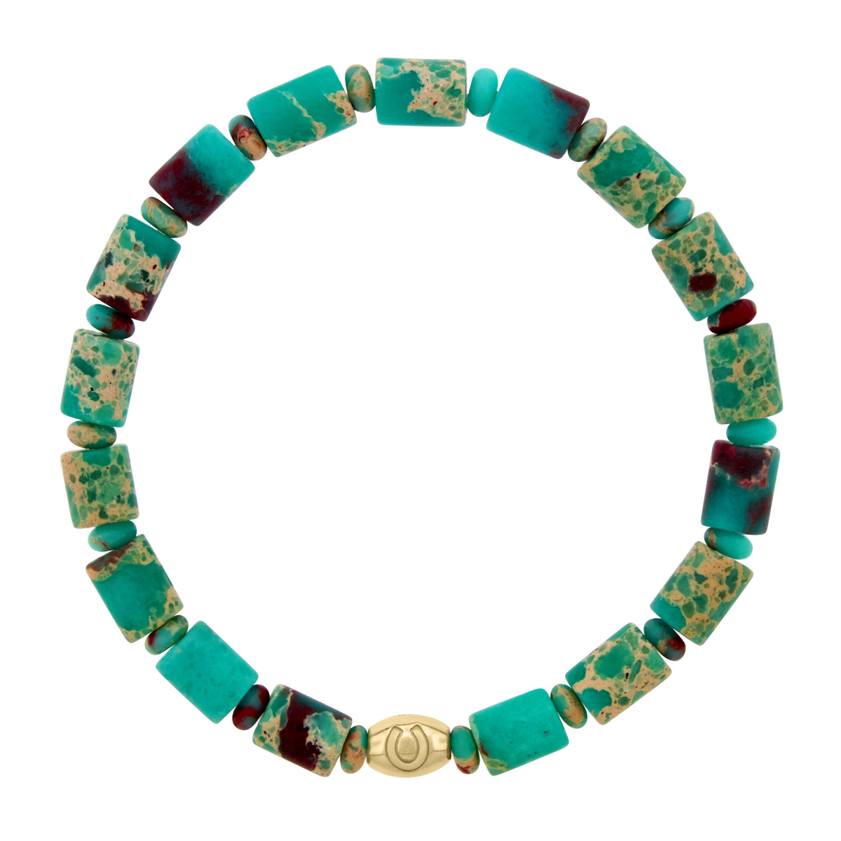 LUIS MORAIS 14k yellow gold drum bead with recessed symbol.