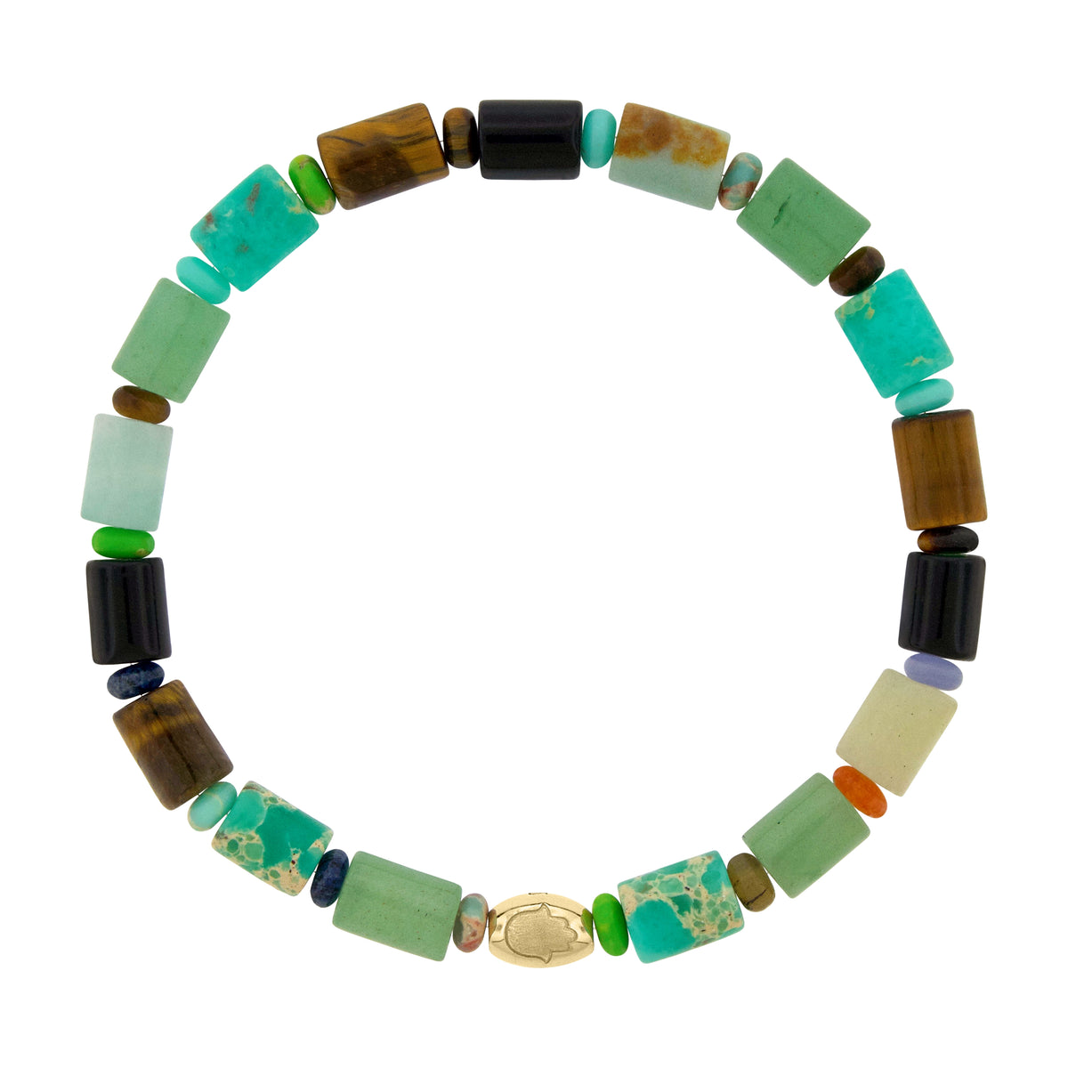 LUIS MORAIS 14k yellow gold drum bead with recessed symbol.
