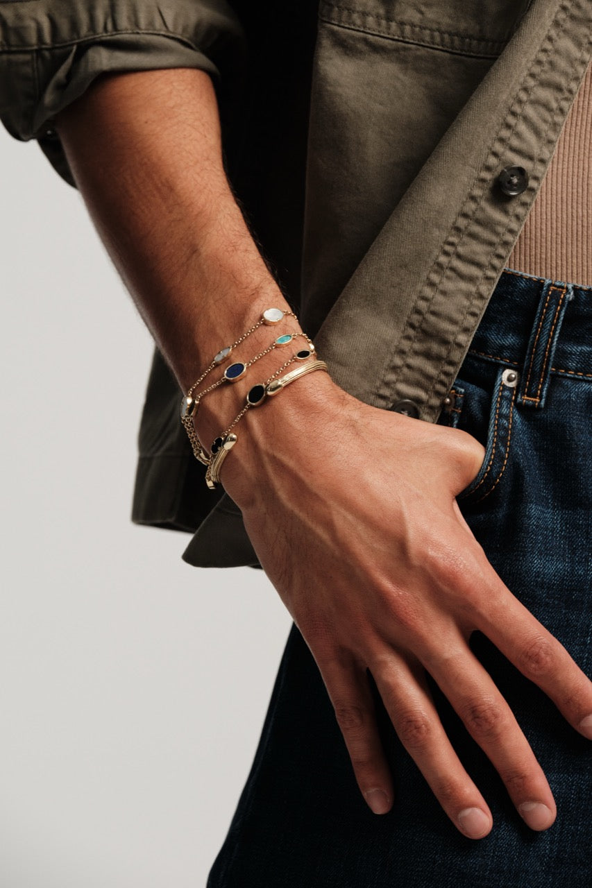 Mother-of-Pearl Oval Gold Chain Bracelet