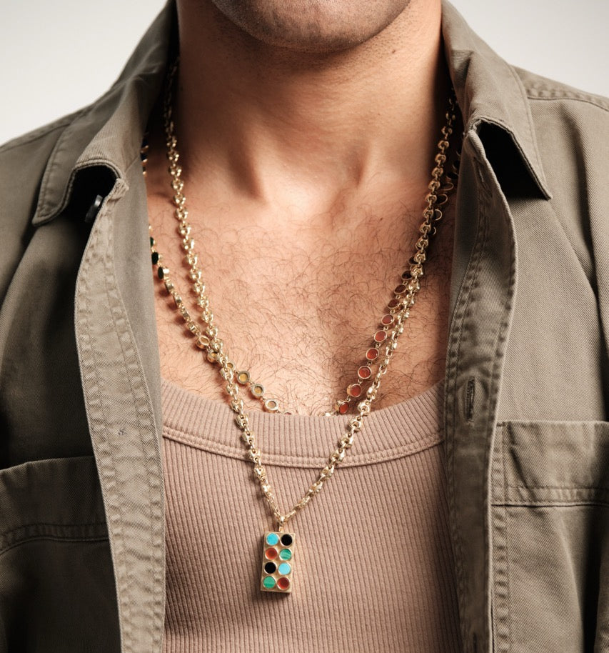 Collier pendentif bloc Lego multi-pierres précieuses