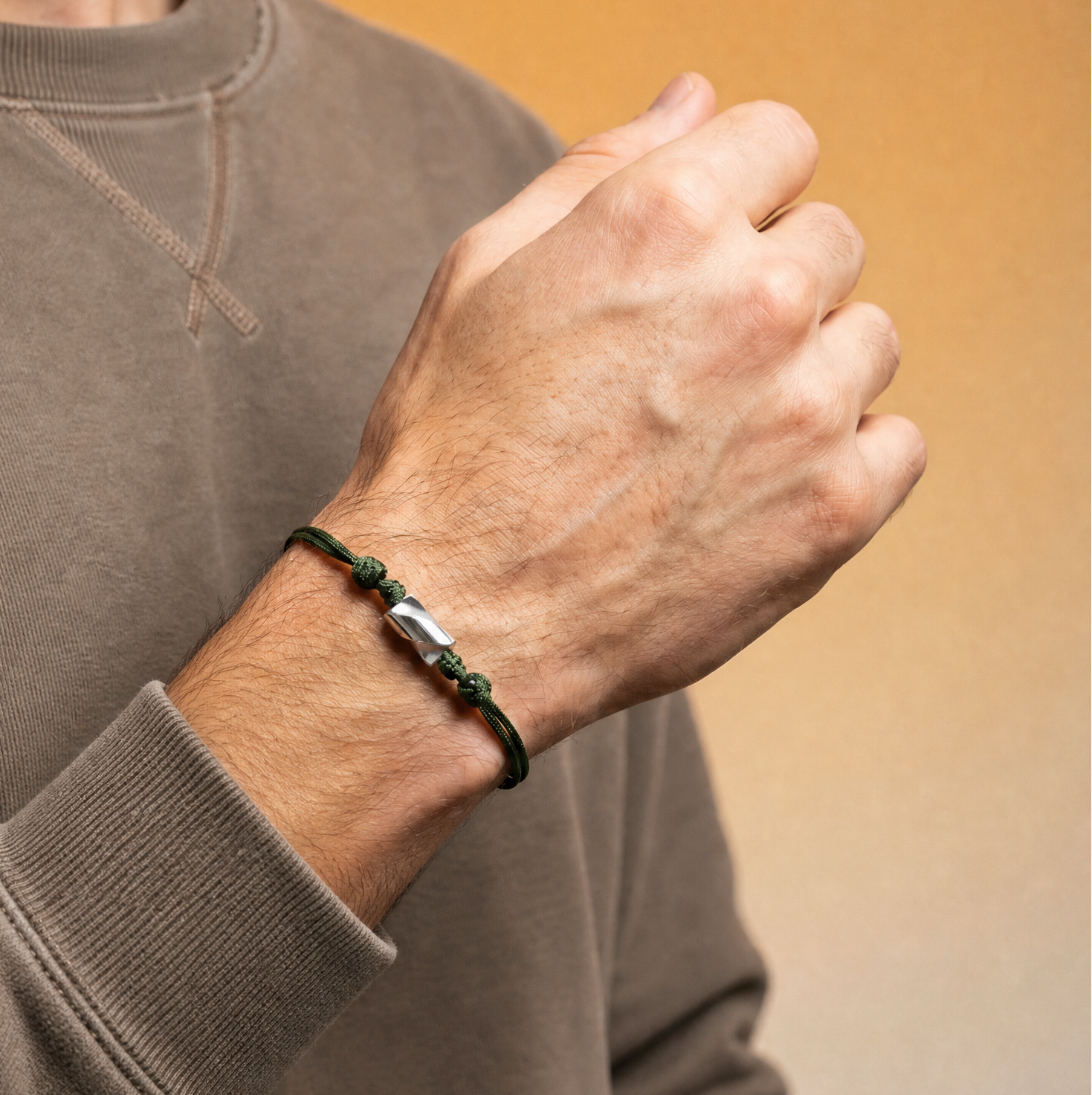 Long Gold White Gold Drill Bit on Cord Bracelet