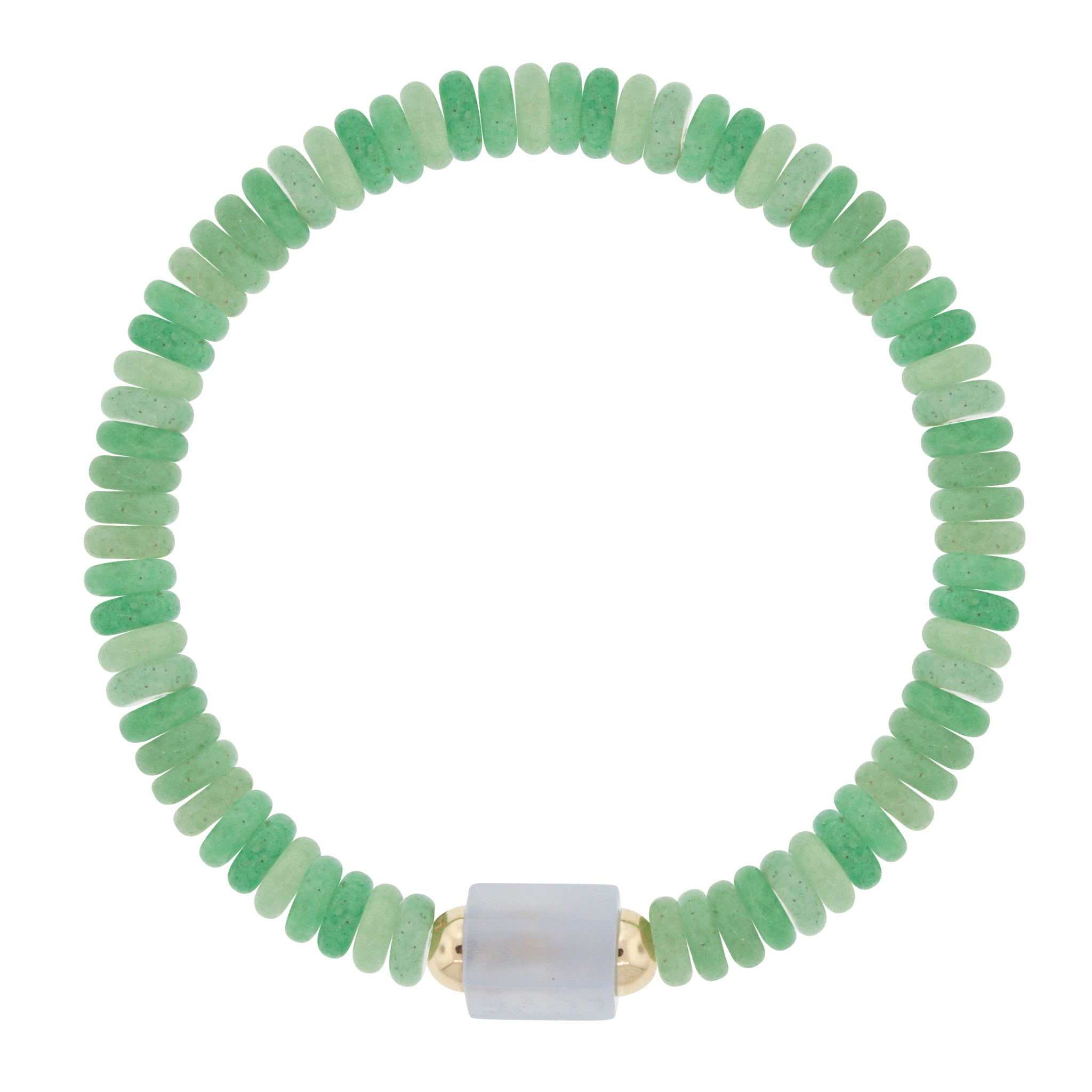 LUIS MORAIS 14K yellow gold medium chalcedony hexagon gemstone bolt bead with on a chrysoprase gemstone beaded bracelet.