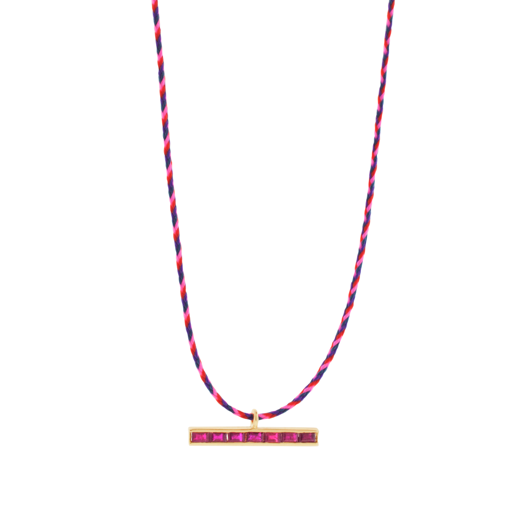 Ruby Baguette ID Bar on Cord Necklace