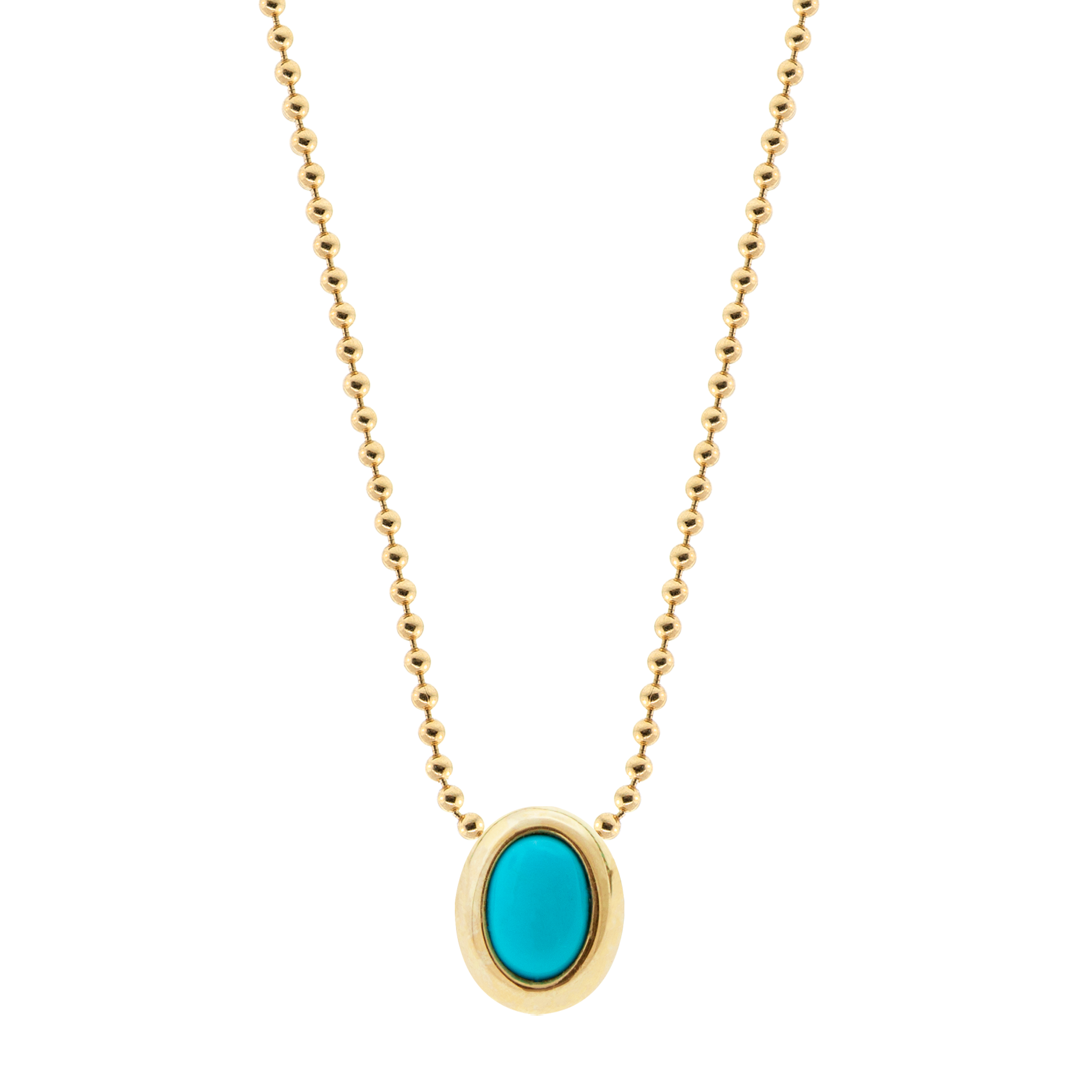 LUIS MORAIS 14k yellow gold oval <em>Eye of the Idol</em> cabochon bead with a Turquoise gemstone center on ball chain necklace.