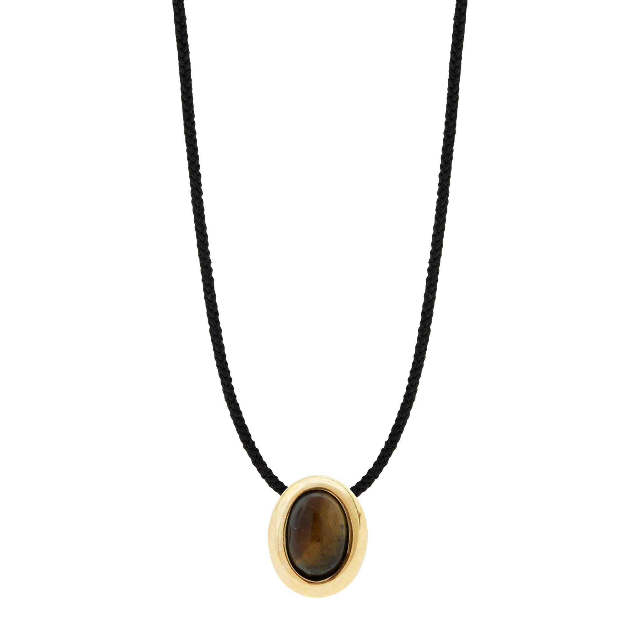 LUIS MORAIS 14k yellow gold oval Eye of the Idol cabochon bead with a gemstone center on an adjustable cord necklace.&nbsp;