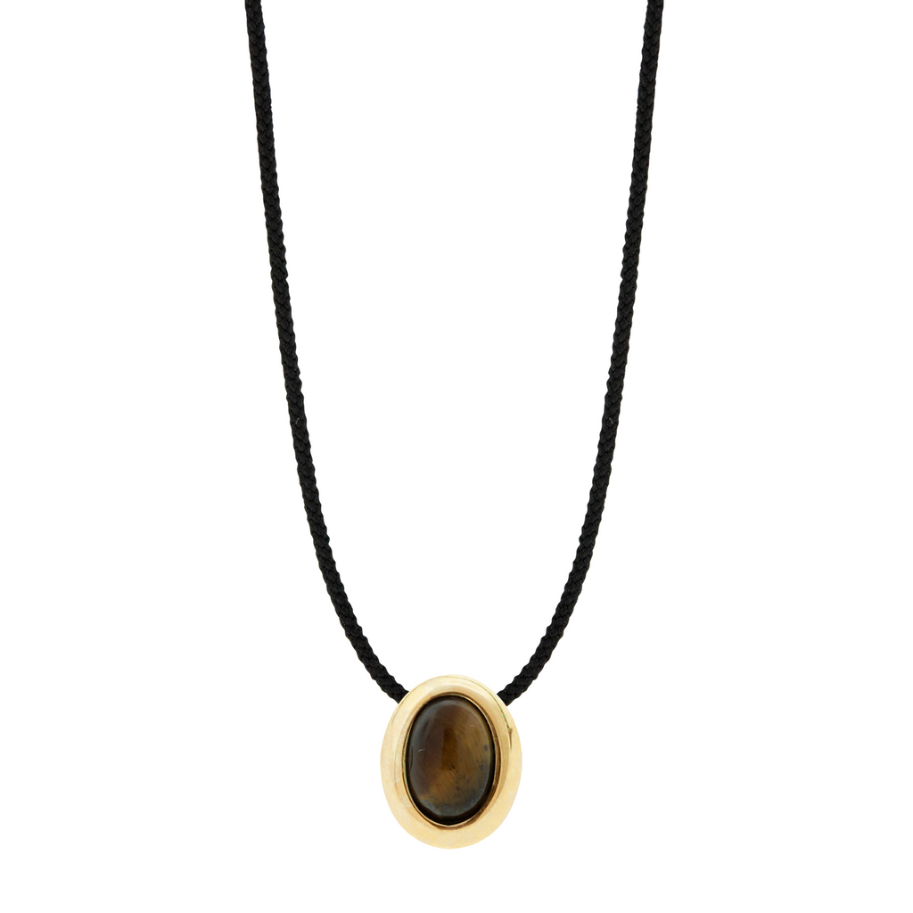 LUIS MORAIS 14k yellow gold oval Eye of the Idol cabochon bead with a gemstone center on an adjustable cord necklace.&nbsp;