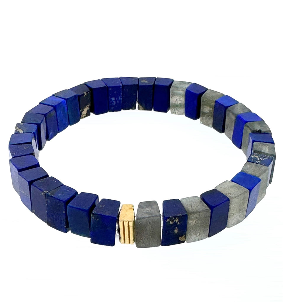 Gold Ribbed Bead on Lapis and Labradorite