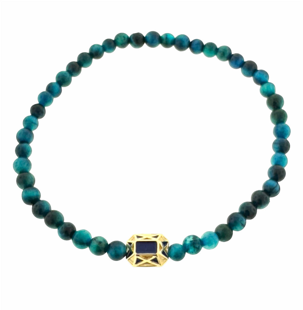 Mantra à facettes en or sur bracelet en perles de pierres précieuses