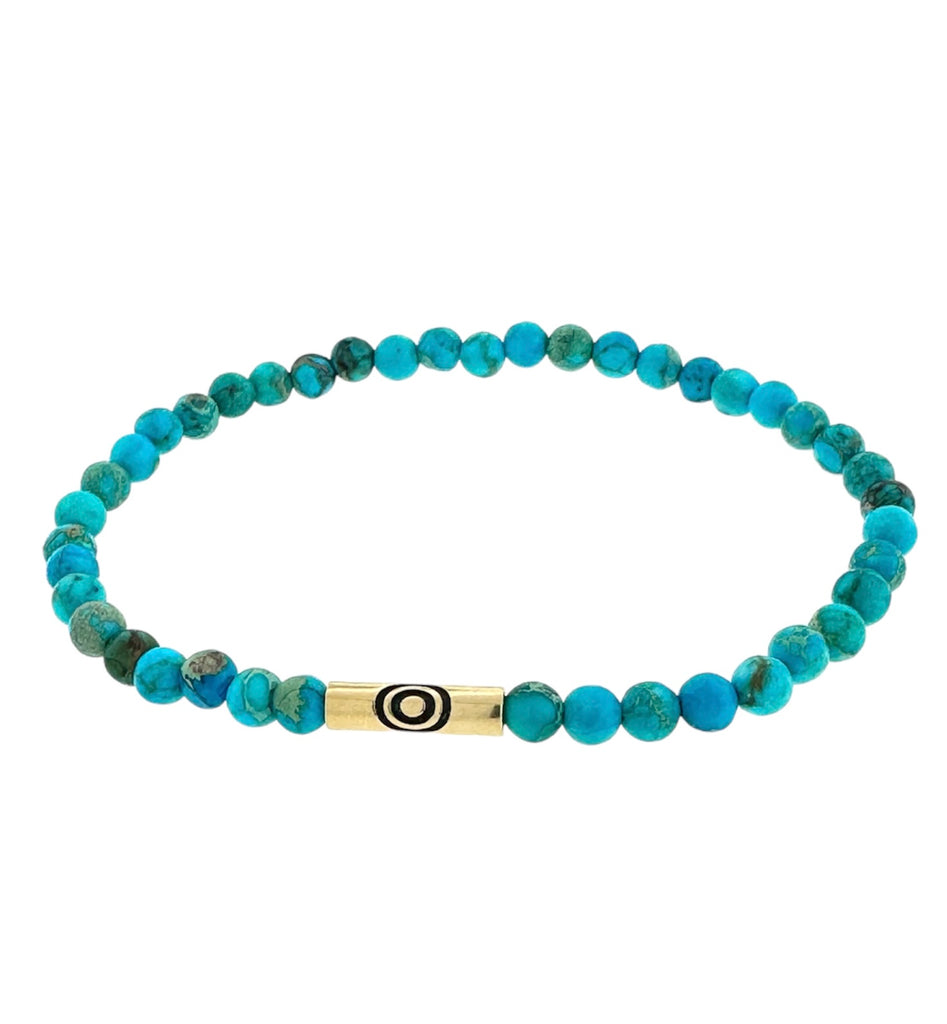 LUIS MORAIS 14K yellow gold slim tube antiqued Evil Eye symbol on an Sediment Jasper beaded bracelet.&nbsp;