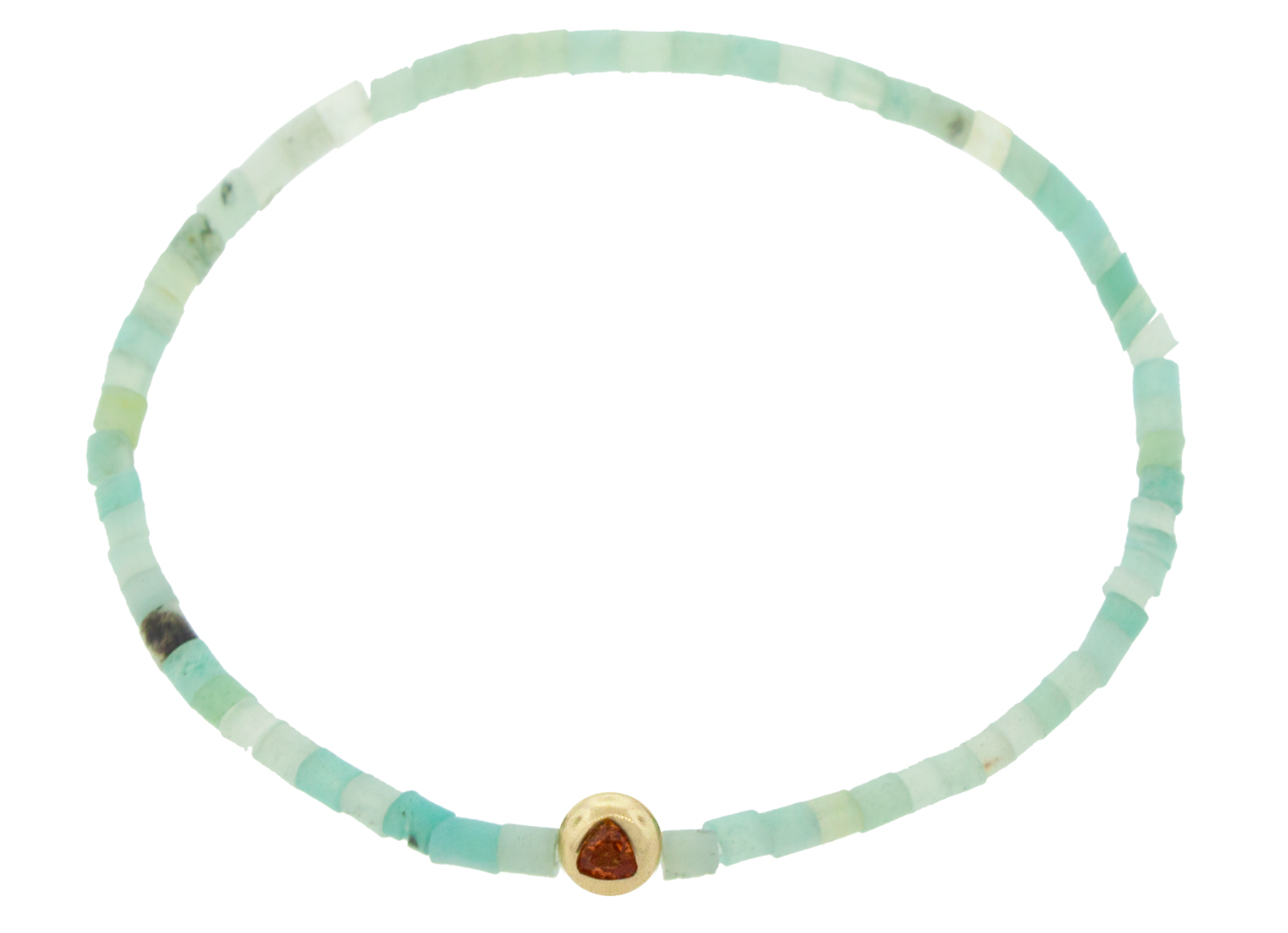 Medium Orange Sapphire Trillion on Aventurine Bead Bracelet