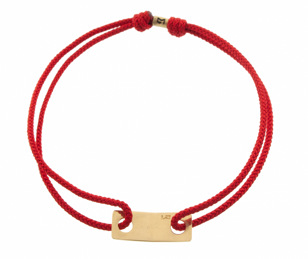 Small Gold Link ID Plate on Red Cord Bracelet