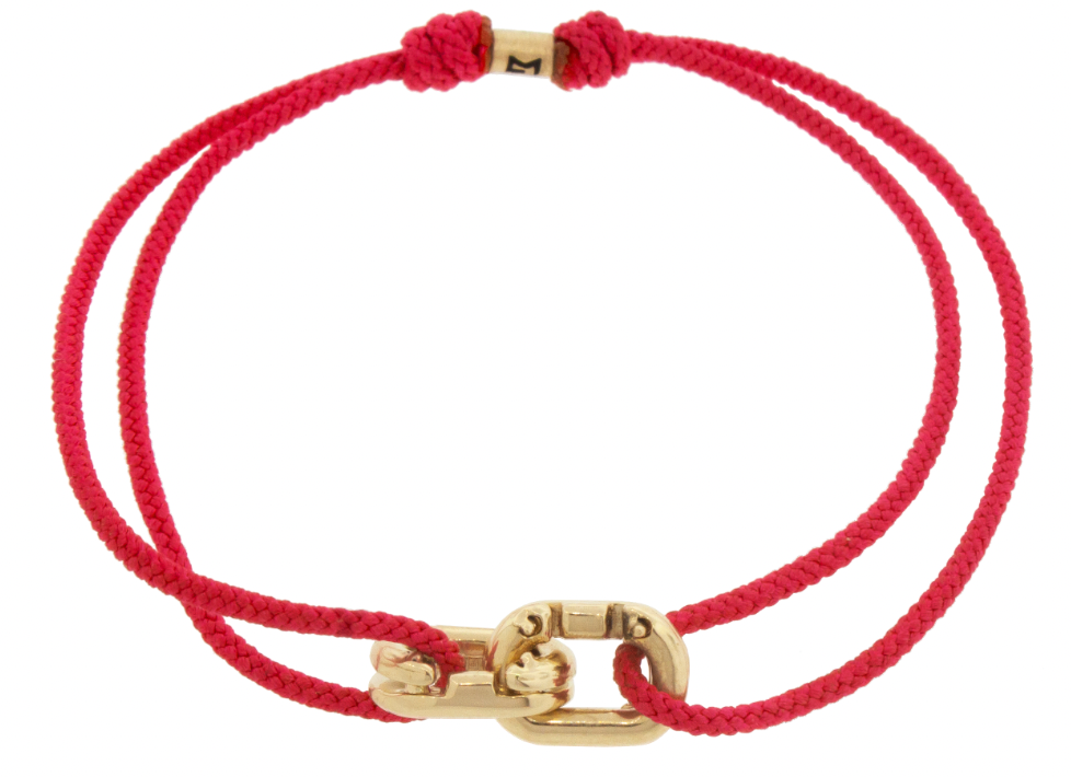 LUIS MORAIS 14k yellow gold small friendship links on an adjustable cord bracelet. Features a gold logo spacer.
