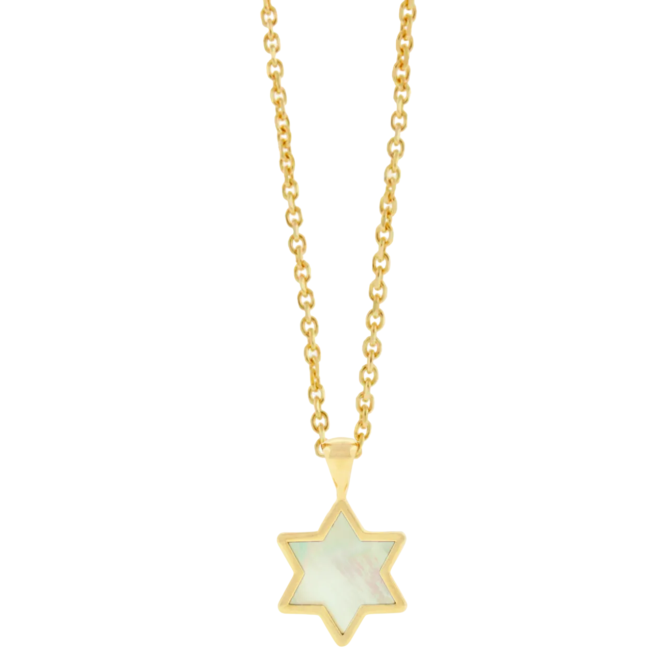 Gold necklace with a star-shaped pendant on a white background