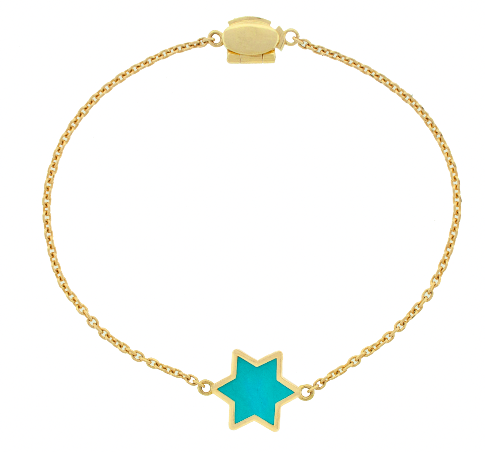 LUIS MORAIS 14k yellow gold cable chain bracelet with a gold framed star and a clamshell clasp closure.