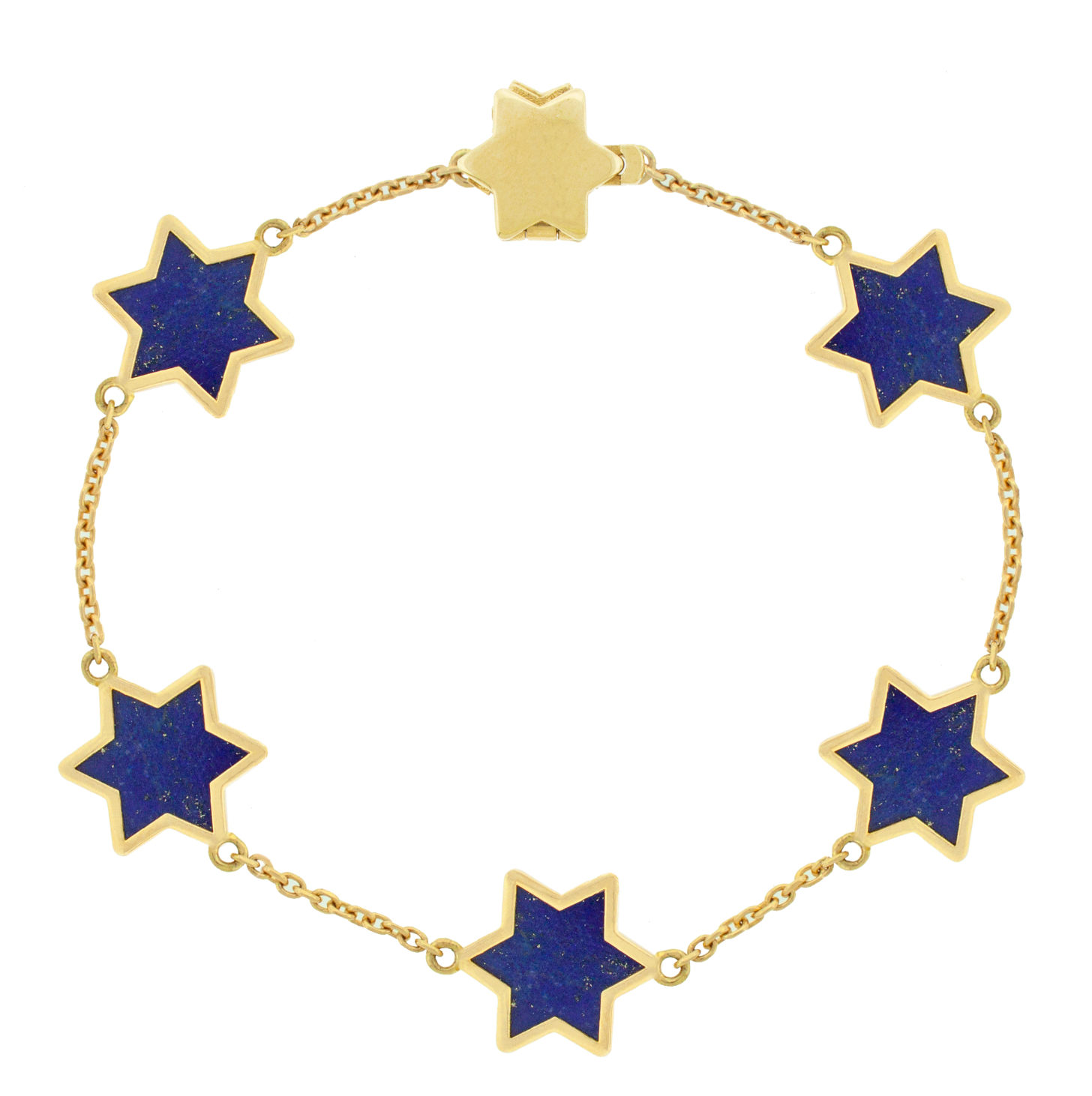 LUIS MORAIS 14k yellow gold cable chain bracelet with a gold framed gemstone stars and a clamshell clasp closure.