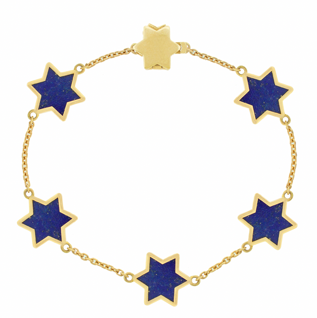 LUIS MORAIS 14k yellow gold cable chain bracelet with a gold framed gemstone stars and a clamshell clasp closure.
