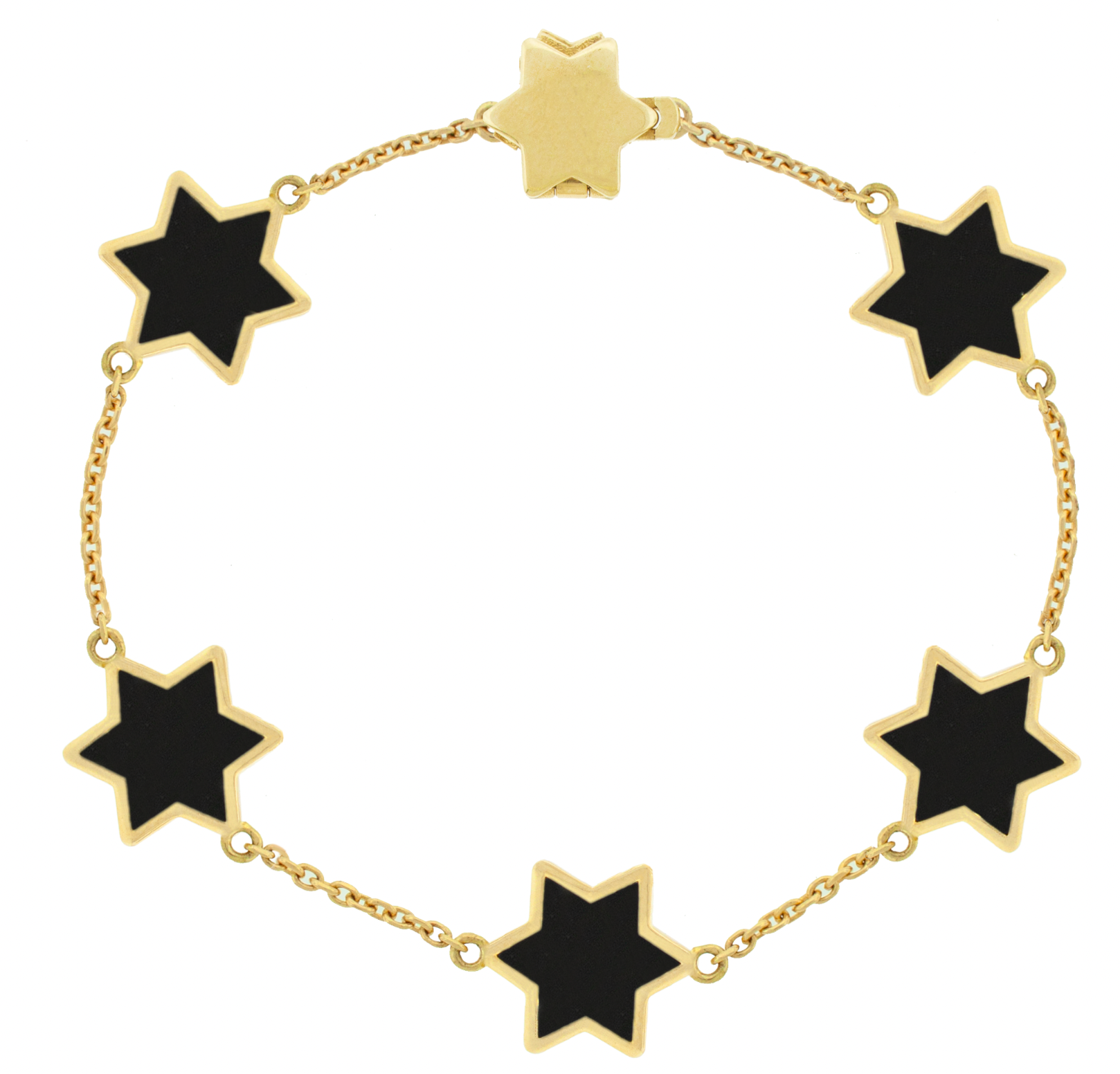 LUIS MORAIS 14k yellow gold cable chain bracelet with a gold framed gemstone stars and a clamshell clasp closure.