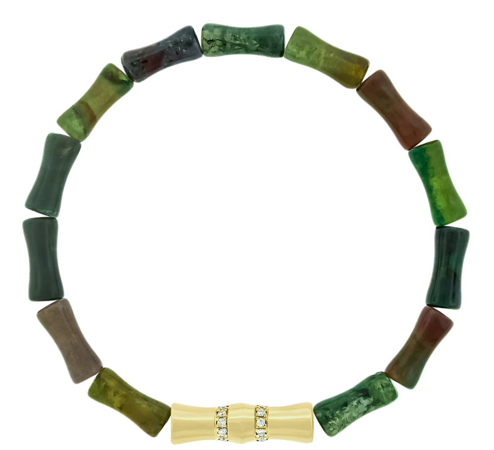 DOUBLE SHEATH WITH WHITE DIAMONDS ON AN INDIAN AGATE BEADED BRACELET