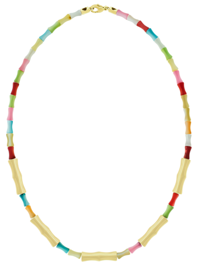five double sheath beads on a glass beaded necklace