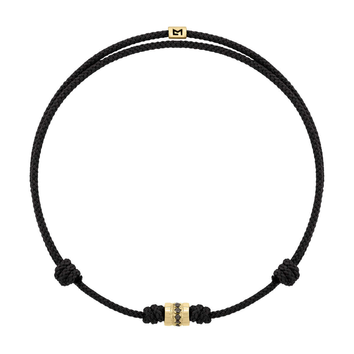 Short Roll with Black Diamonds on a Black Cord Bracelet