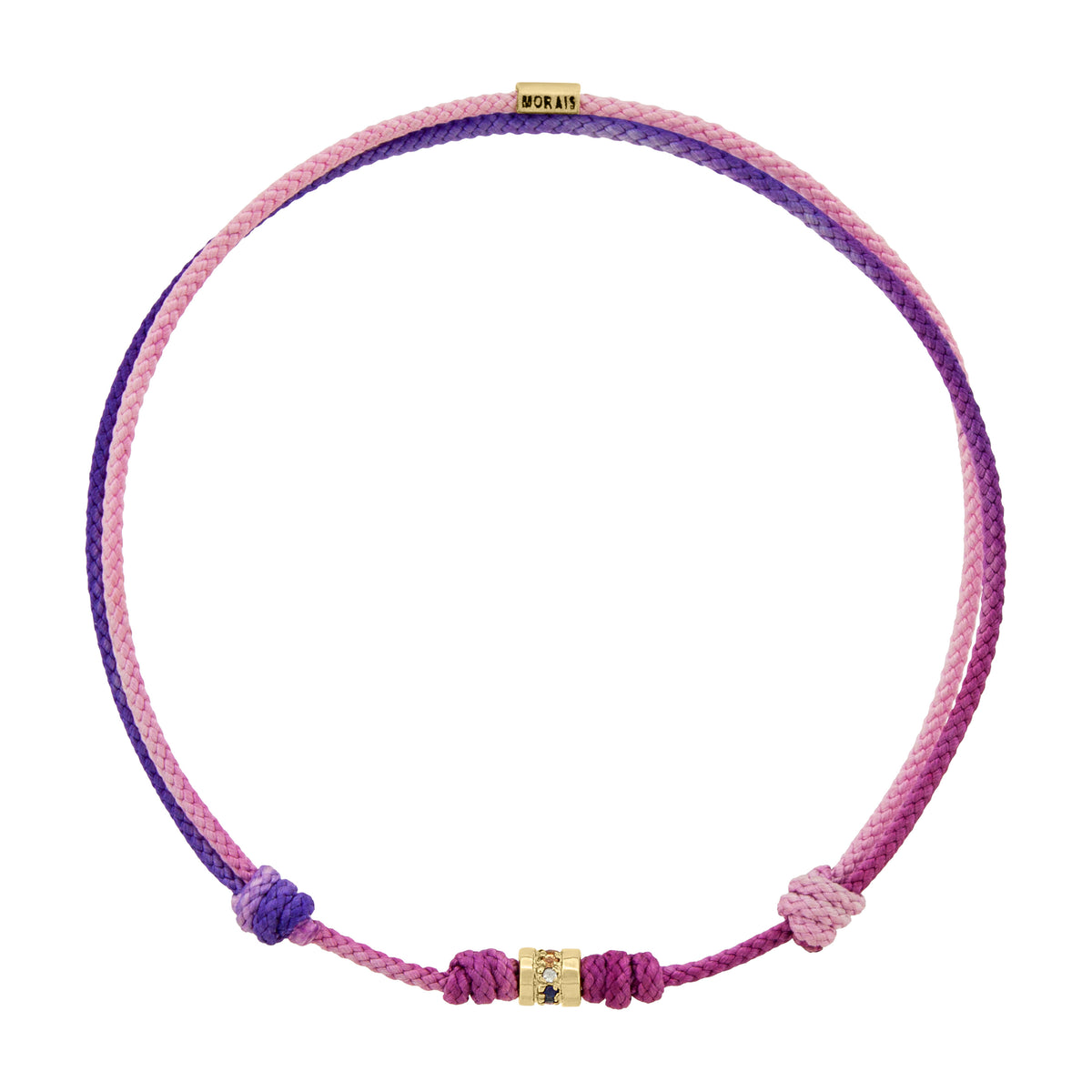 Short Roll with Multi Sapphires on Purple Ombre Cord Bracelet