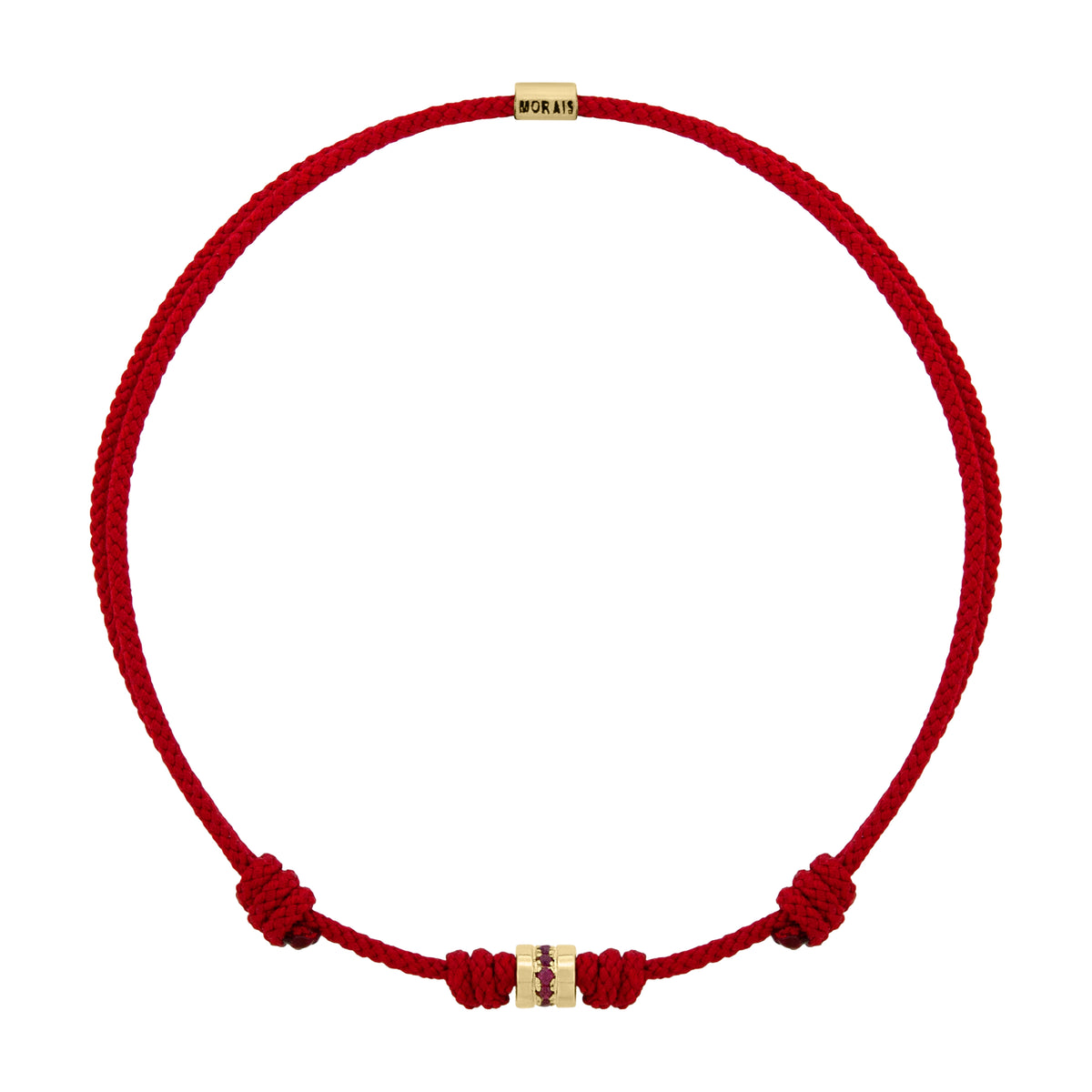Short Roll with Rubies on Red Cord Bracelet