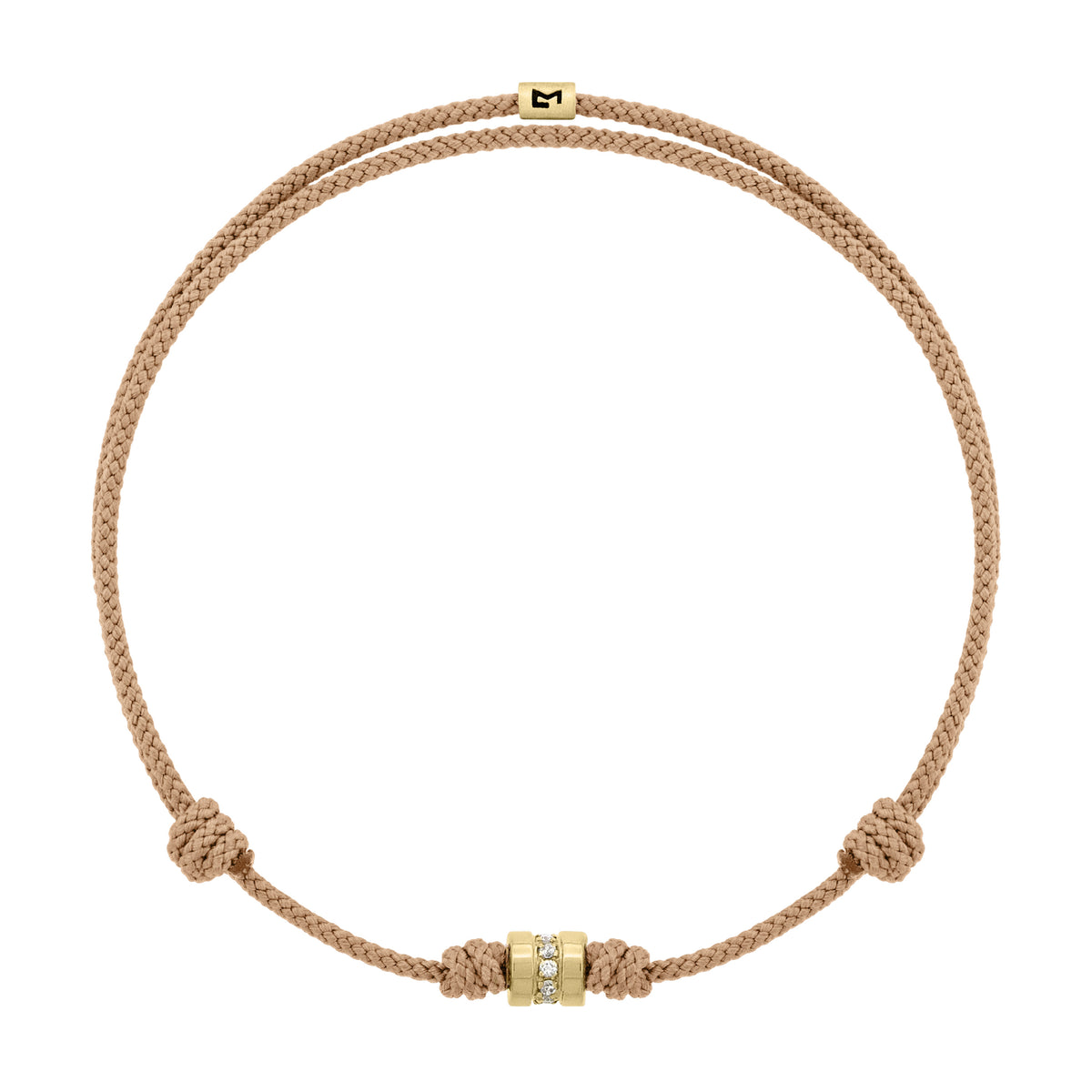 Short Roll with White Diamonds on a Taupe Cord Bracelet
