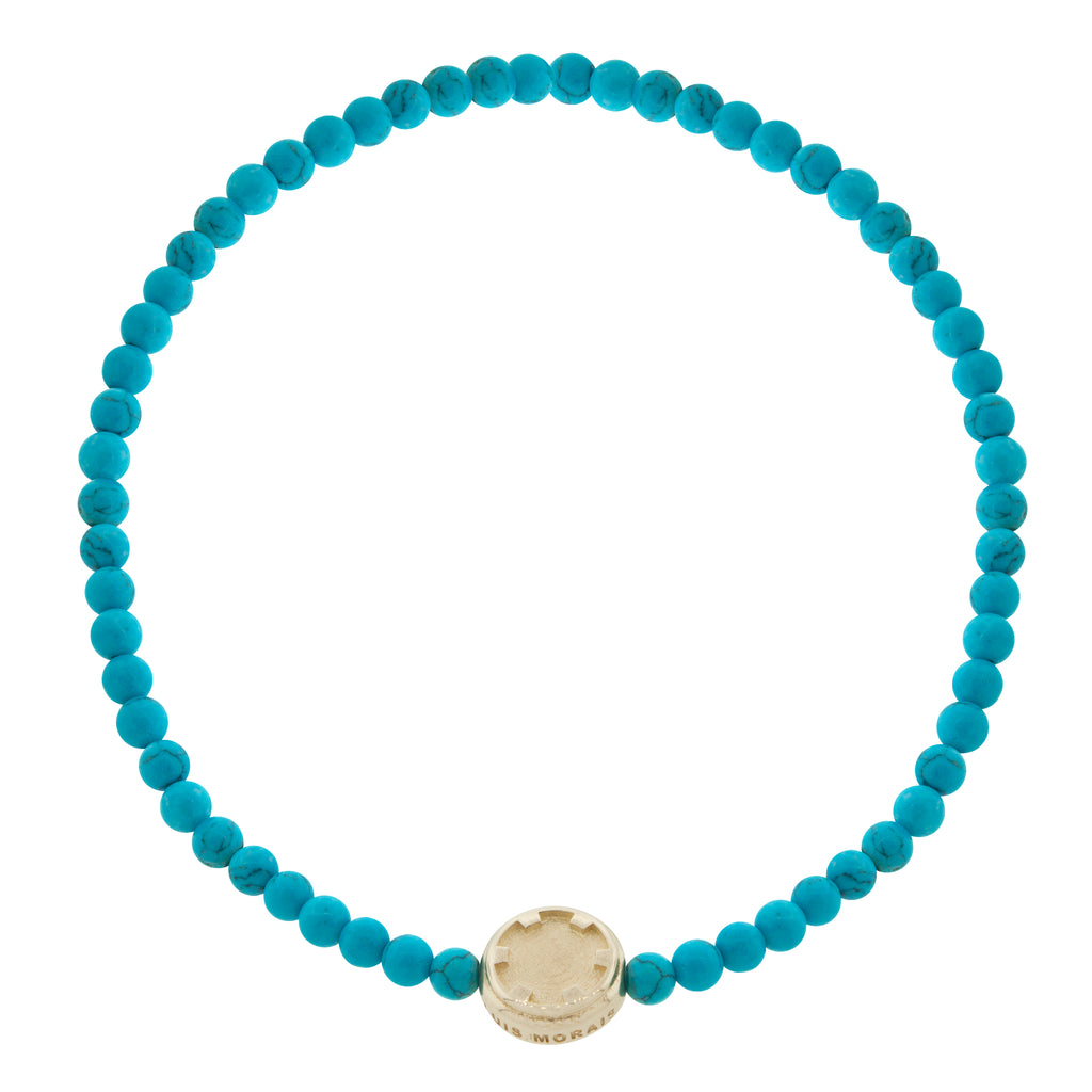 Sport the tools of the trade with this LUIS MORAIS 14K yellow gold small screw head disk on a gemstone beaded bracelet. 