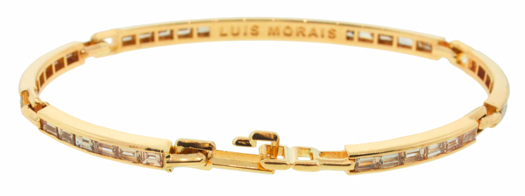 LUIS MORAIS 14k yellow gold long link ID bracelet featuring TLC diamond baguettes.  Approximately 3-4 carats of stones.