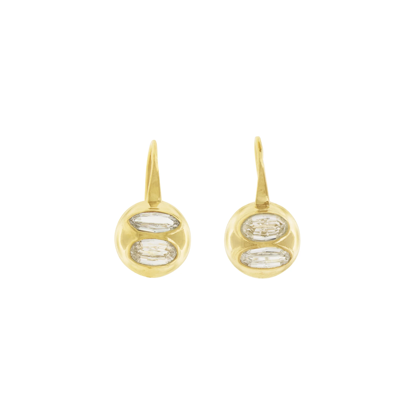 LUIS MORAIS 14K yellow gold drop earrings feature two marquise step cut diamonds set side by side in a sculptural, rounded bezel.
