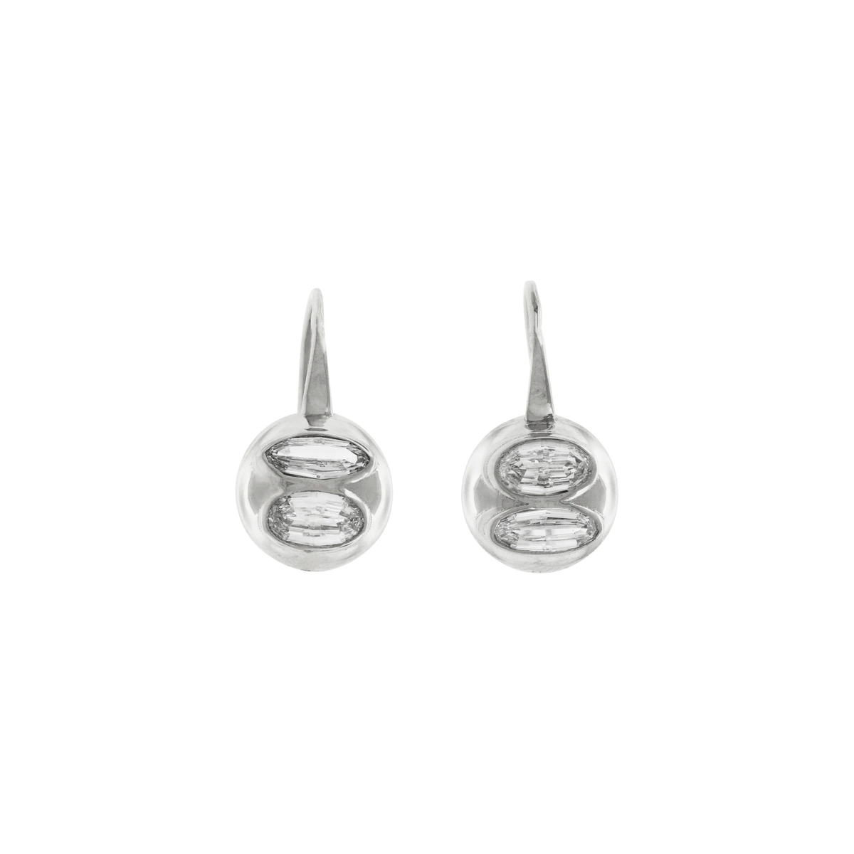 LUIS MORAIS 14K white gold drop earrings feature two marquise step cut diamonds set side by side in a sculptural, rounded bezel.