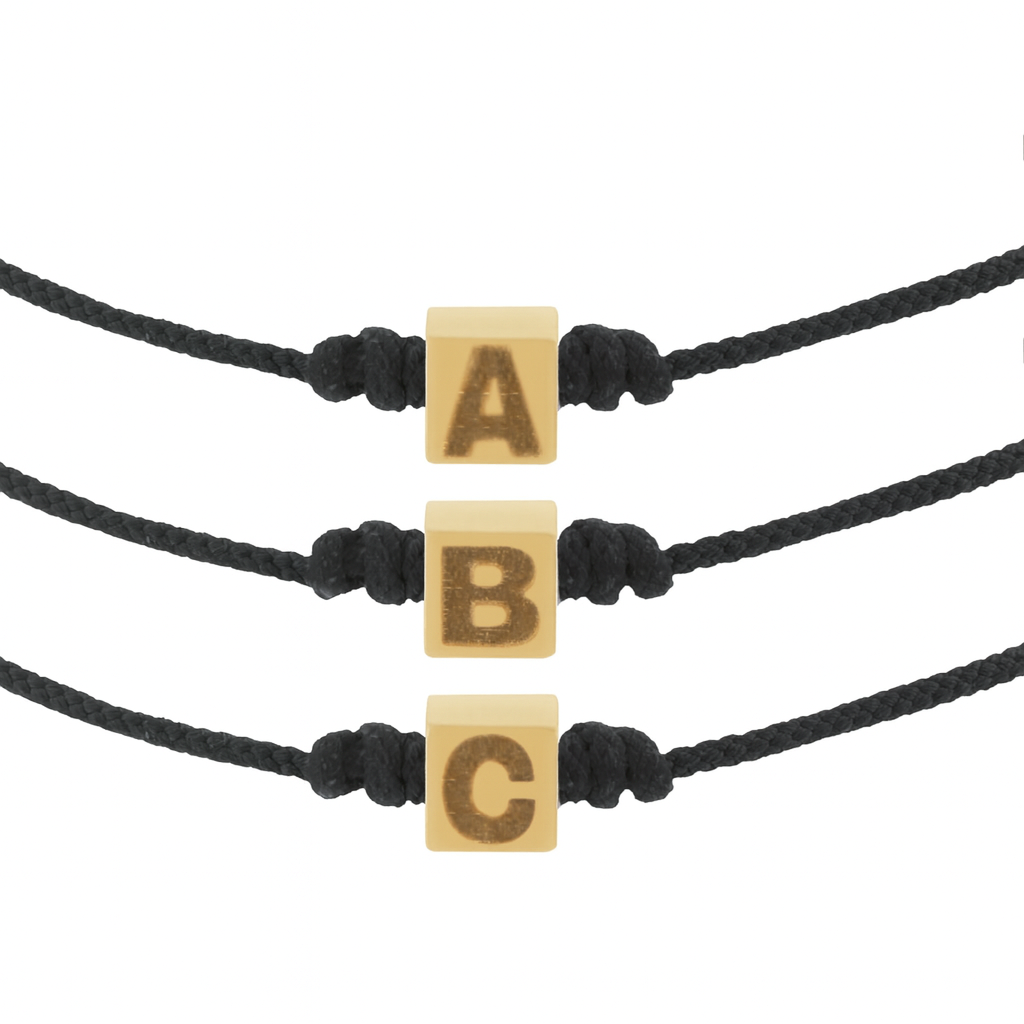 Bracelet cordon cube doré initial personnalisé