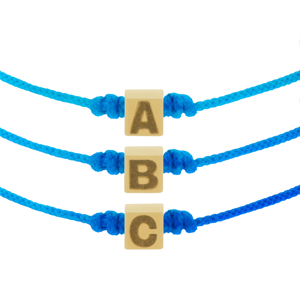 Bracelet cordon cube doré initial personnalisé