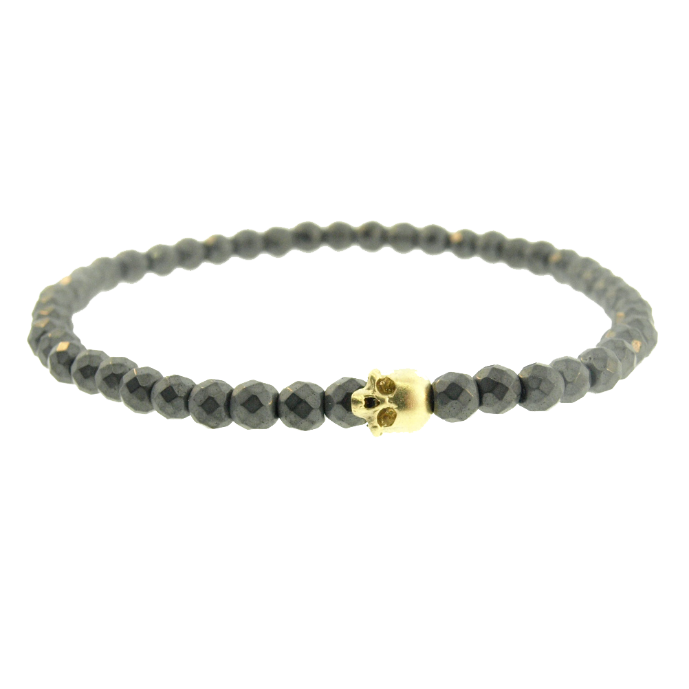Gold Half Skull on Hematite Beaded Bracelet