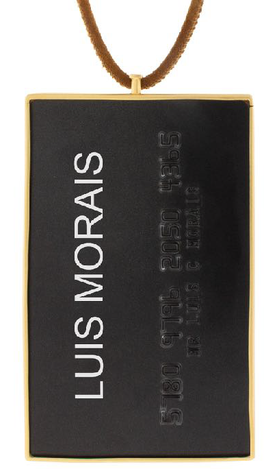 A 14K yellow gold concert wallet by LUIS MORAIS, designed to be worn around the neck and used for holding cards and cash.