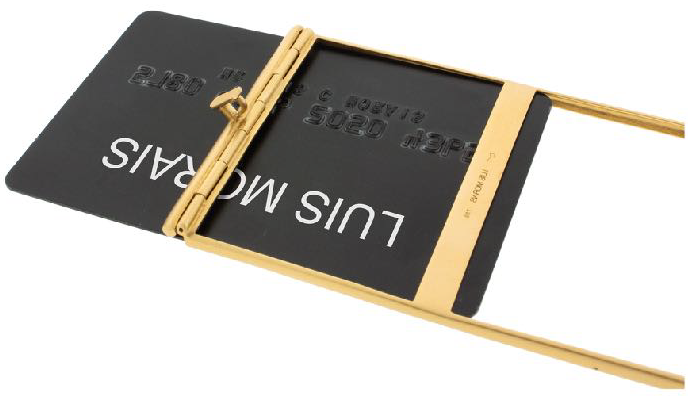 Porte-carte de crédit en or 14 carats sur collier à cordon