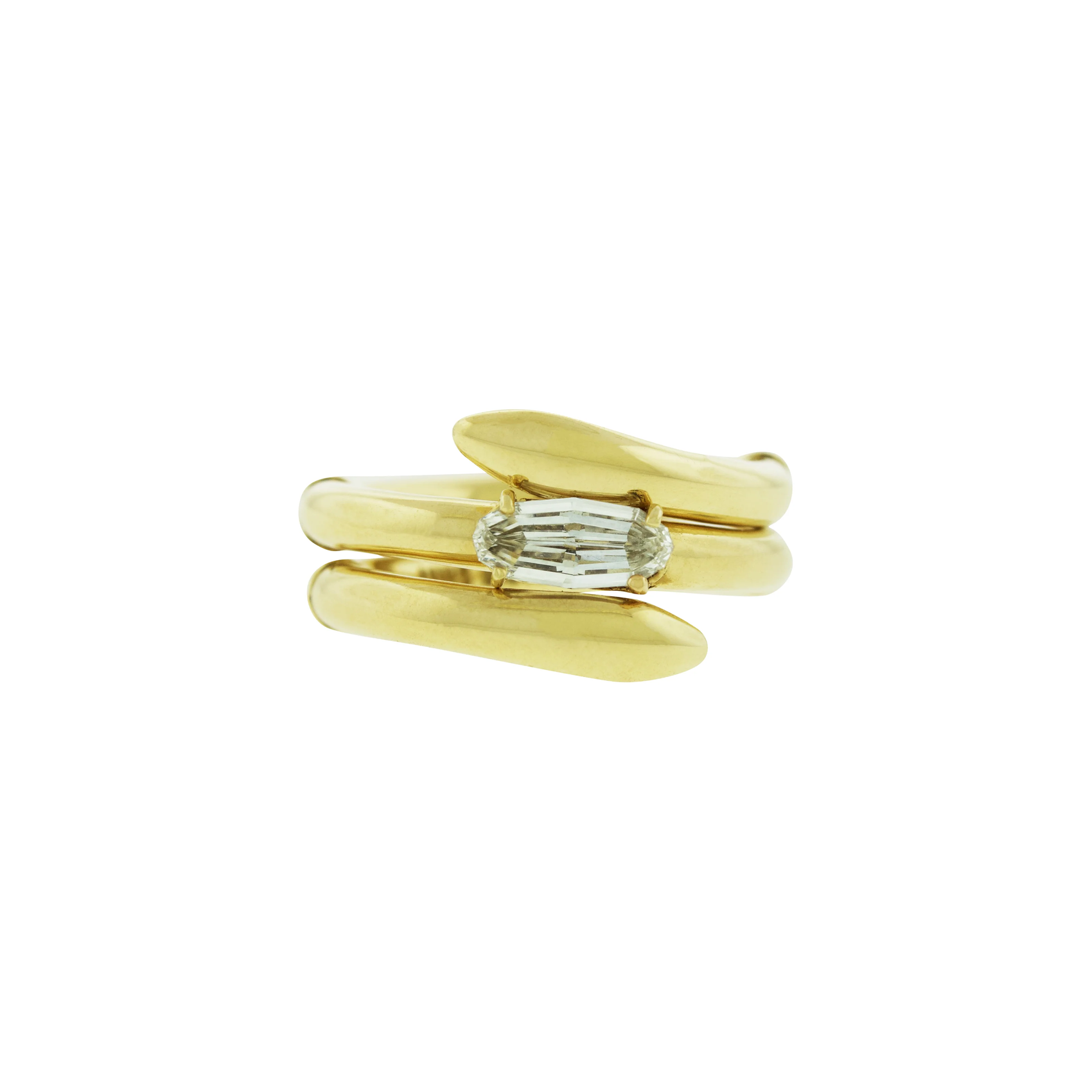 LUIS MORAIS 14k yellow gold Serpentine ring with a step-cut white diamond center. The flexible design allows it to be worn on one finger or up to three! Clean lines with a subtle edge.

Polished gold finish
White diamond, 0.75 ct
Band width (uncoiled): 3 mm