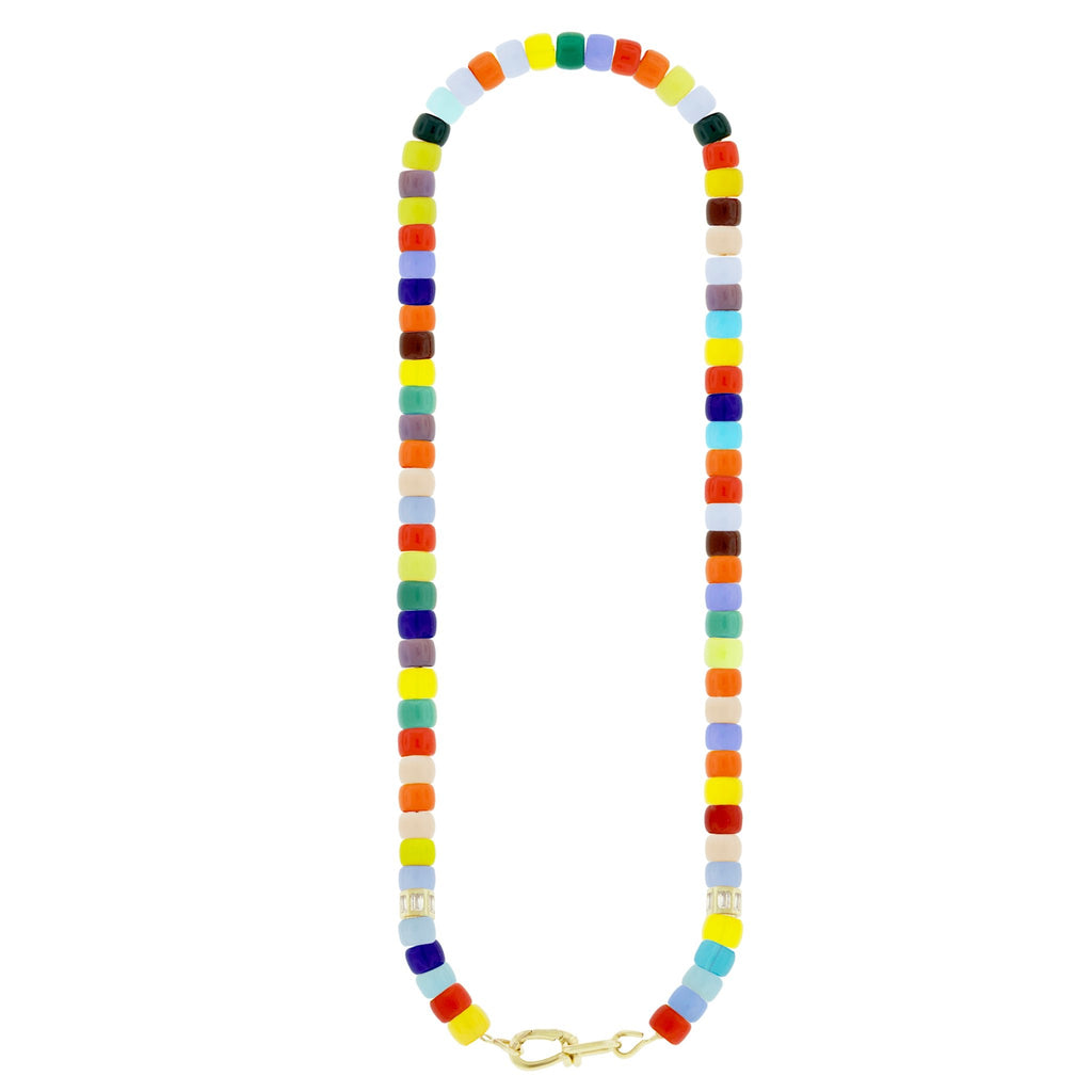 Wire Clasp on Multicolor Glass Bead Necklace with Diamond Barrels
