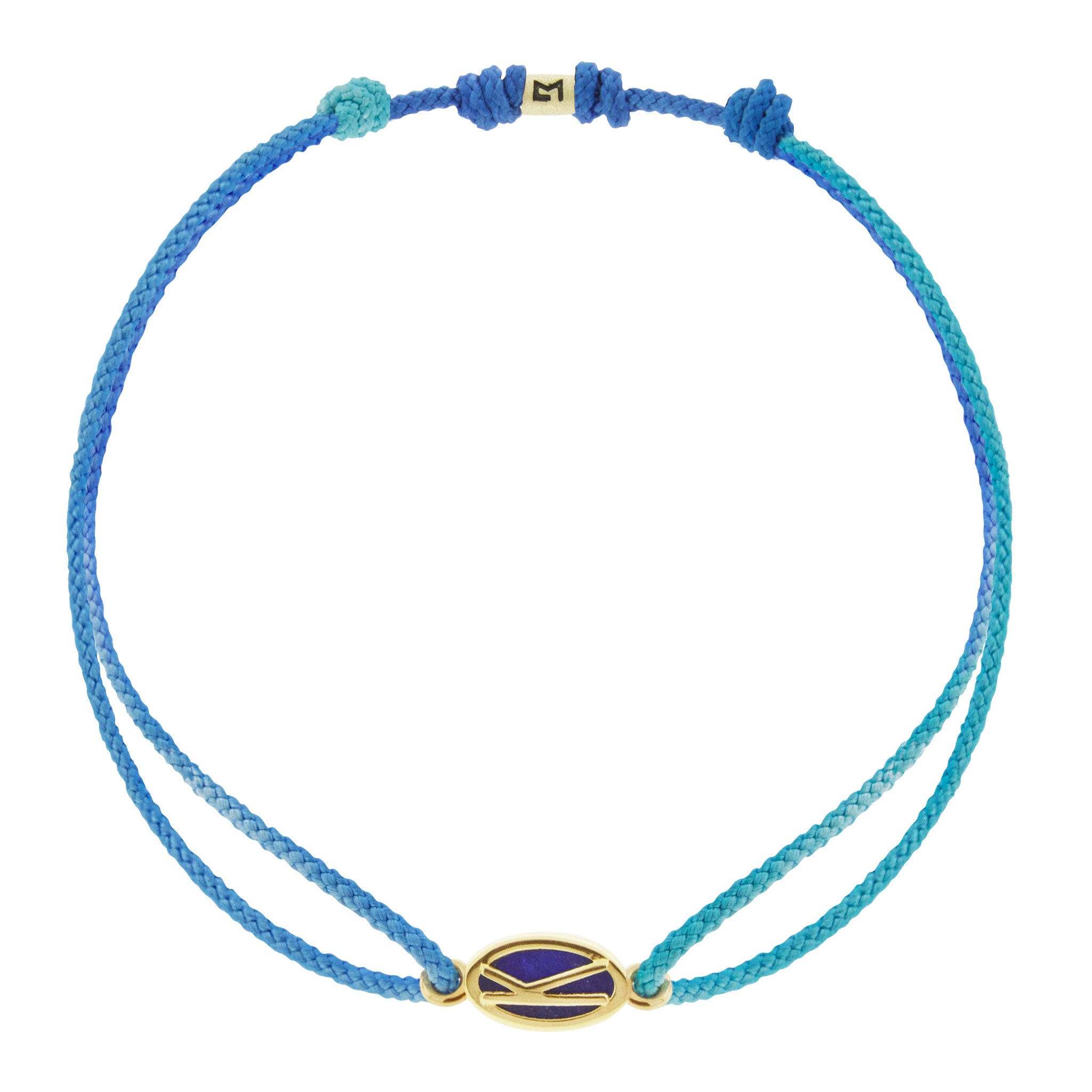 LUIS MORAIS 14k yellow gold framed initial oval with a gemstone backing on a cord bracelet. Make this bracelet uniquely yours by choosing your initial and cord color below!
