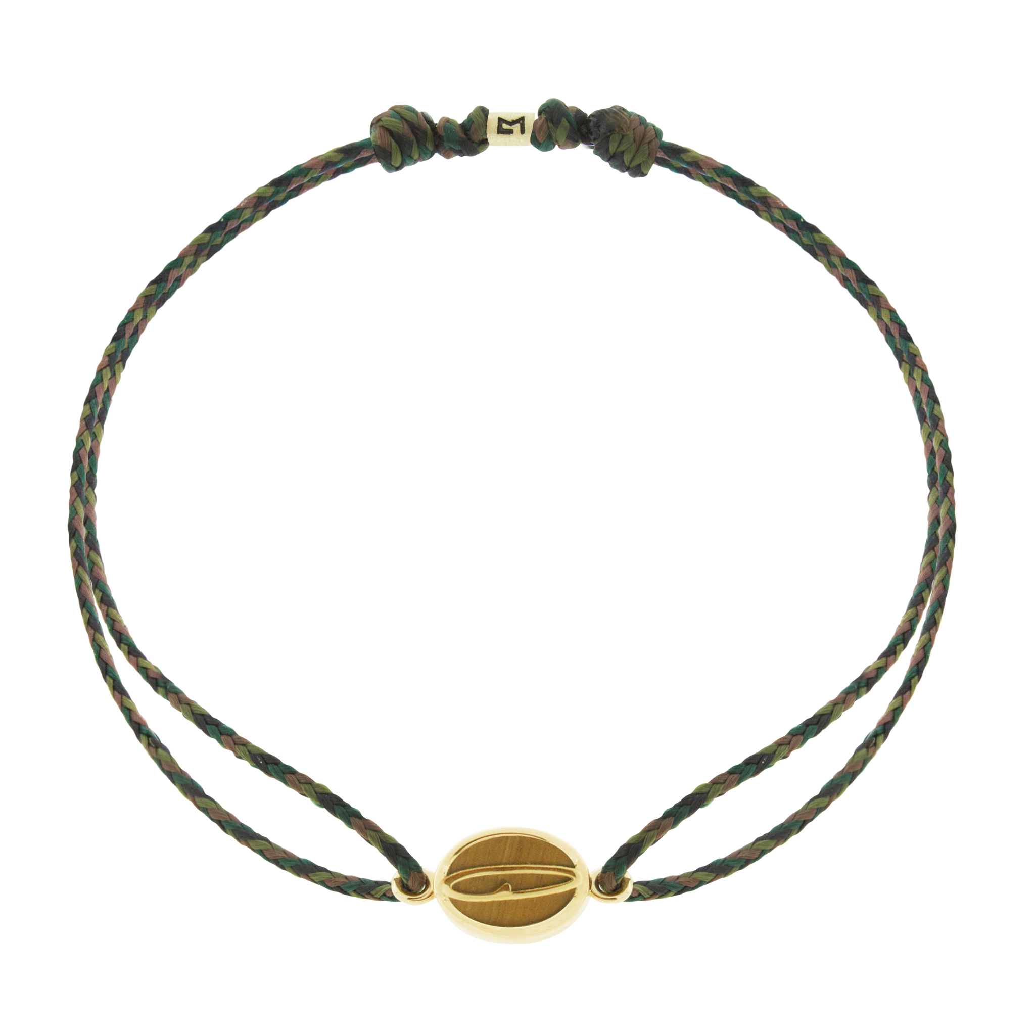 LUIS MORAIS 14k yellow gold large framed initial oval with a gemstone backing on a cord bracelet. Make this bracelet uniquely yours by choosing your initial and cord color below!