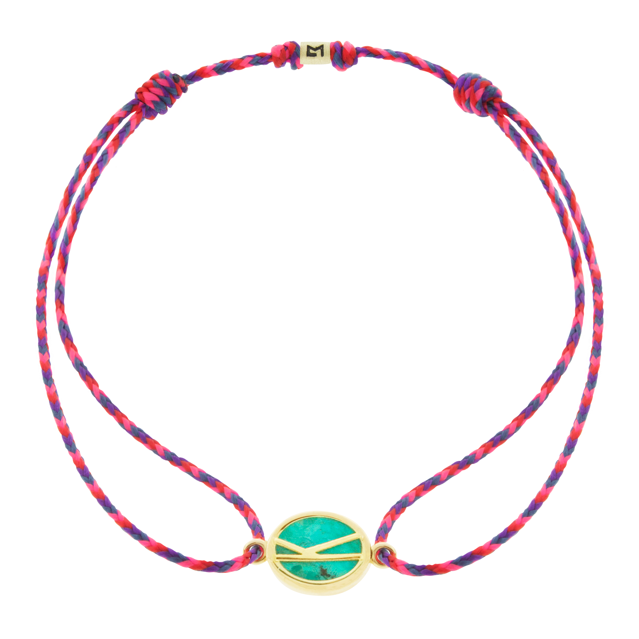 LUIS MORAIS 14k yellow gold large framed initial oval with a gemstone backing on a cord bracelet. Make this bracelet uniquely yours by choosing your initial and cord color below!