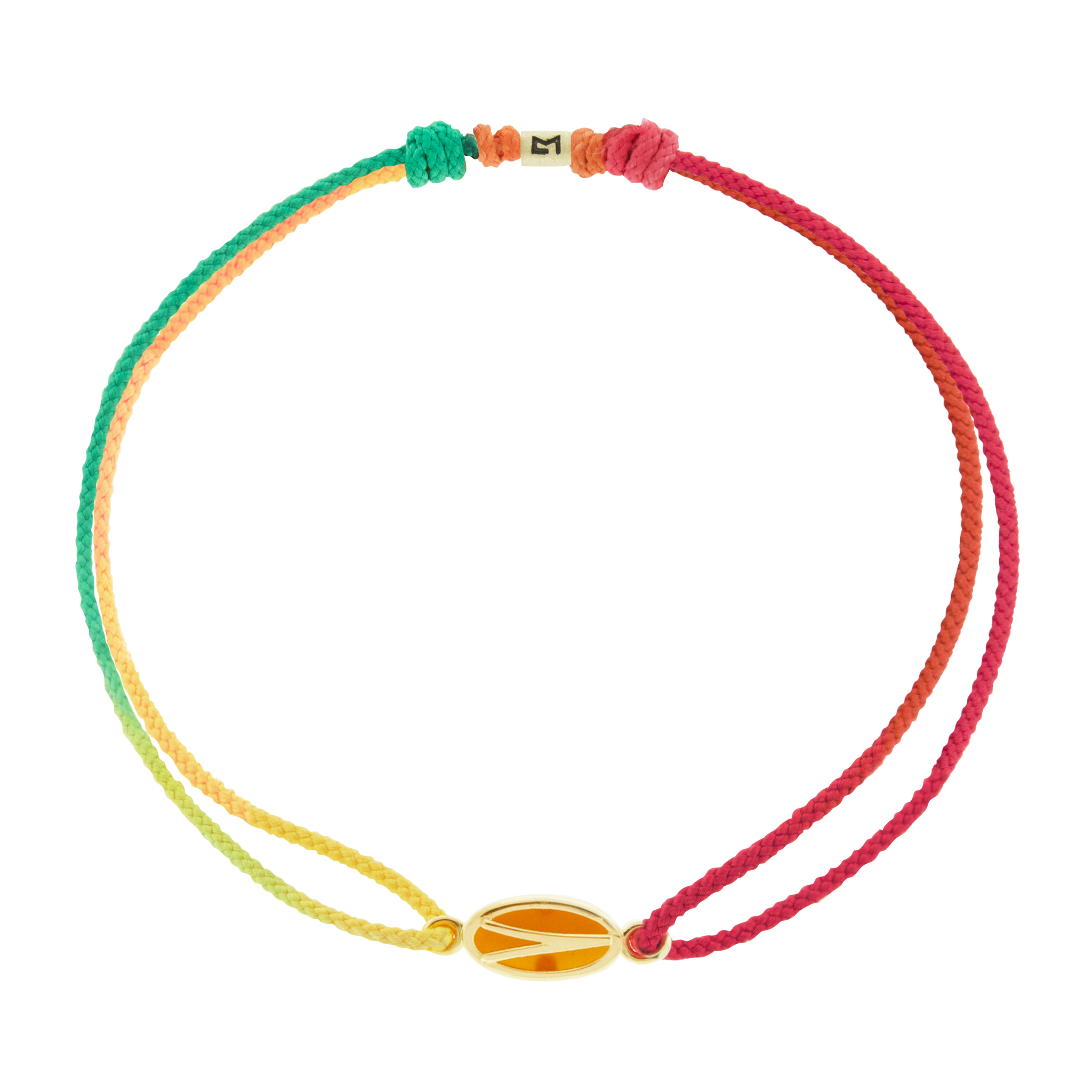 LUIS MORAIS 14k yellow gold framed initial oval with a gemstone backing on a cord bracelet. Make this bracelet uniquely yours by choosing your initial and cord color below!