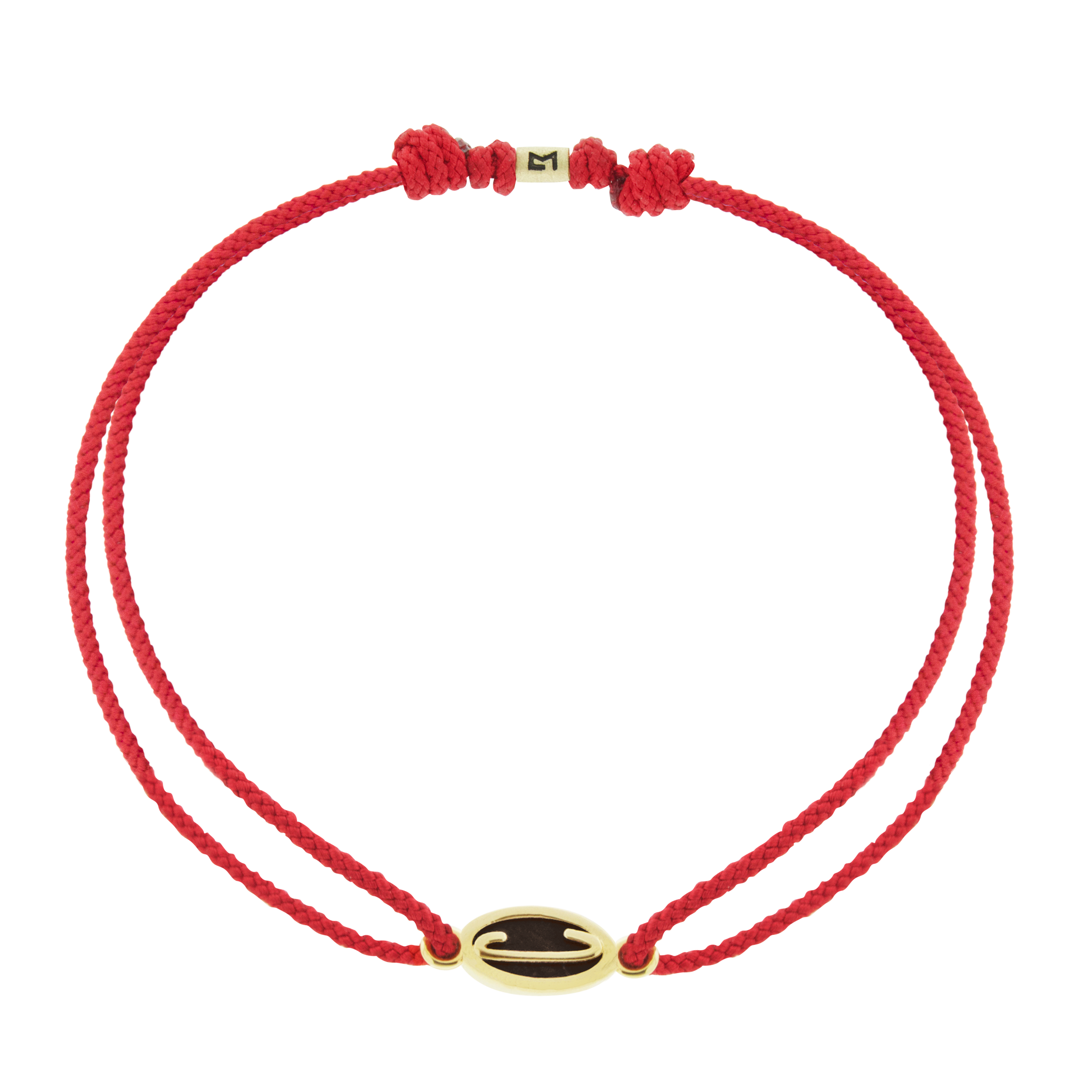 LUIS MORAIS 14k yellow gold framed initial oval with a gemstone backing on a cord bracelet. Make this bracelet uniquely yours by choosing your initial and cord color below!