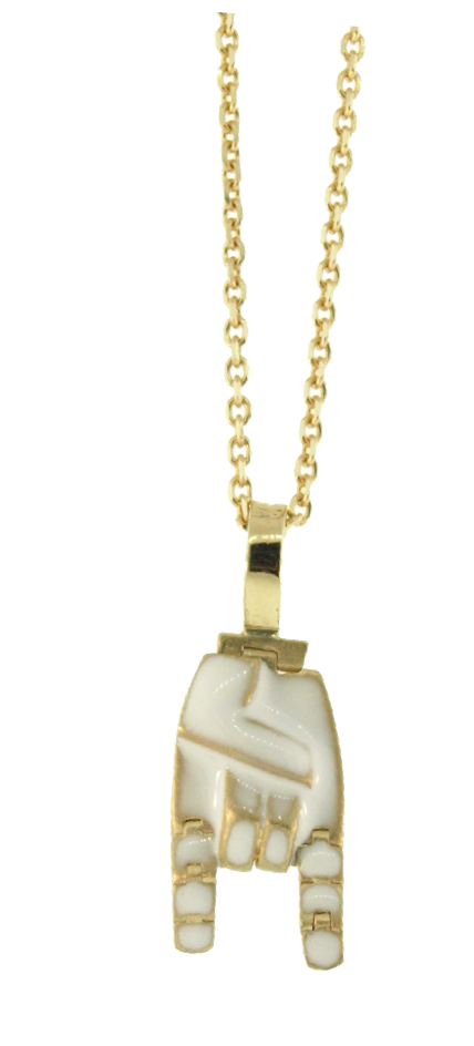 Petit collier pendentif main articulé en émail blanc