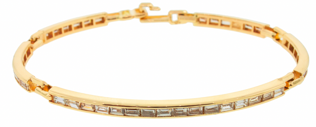 LUIS MORAIS 14k yellow gold long link ID bracelet featuring TLC diamond baguettes.  Approximately 3-4 carats of stones.